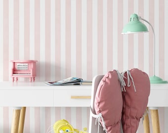 Pink White Vertical Stripe Wallpaper Abstract Peel and Stick Removable Wall Mural