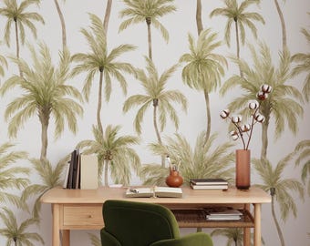 Palm Tree Wallpaper, Coastal Mural, Peel and Stick Vinyl