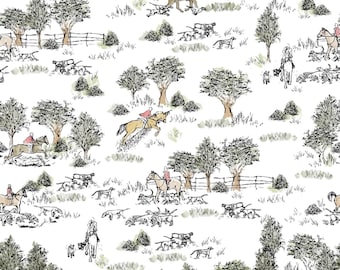 Retro Toile de Jouy Wallpaper, French Country Horse and Hound Mural (Peel & Stick)