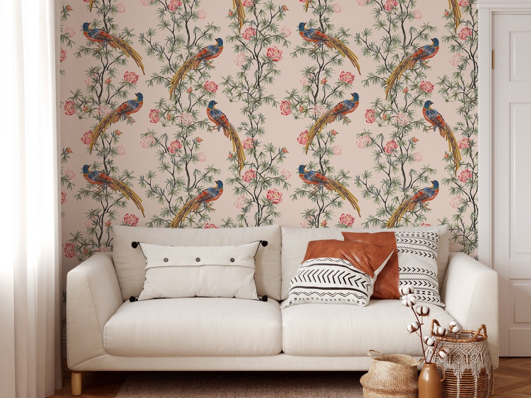 Peacock Peel and Stick Wallpaper Exotic Birds Wallpapers for Etsy