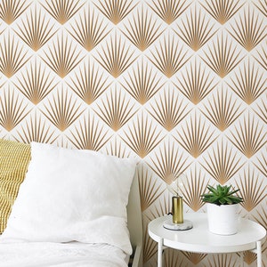 Non-Metallic Gold and White Monochrome Scallop Ocean Wallpaper Roll, Peel and Stick Removable, Carta Parati Ventagli Seashell gold wallpaper