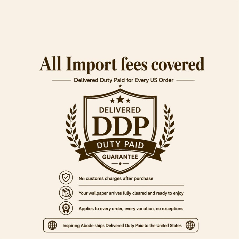 May include: A graphic featuring the text All Import fees covered and Delivered Duty Paid for Every US Order. A central shield icon contains the text DELIVERED DDP DUTY PAID GUARANTEE. Three circular icons with text follow, ending with a rectangular box.