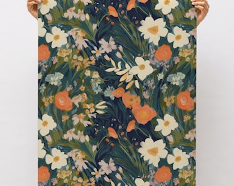 Floral Peel and Stick Wallpaper Dark Academia Wallpaper Ceiling Wall Paper Mid Century Modern Wall Paper Maximalist Dark Botanical Vinyl