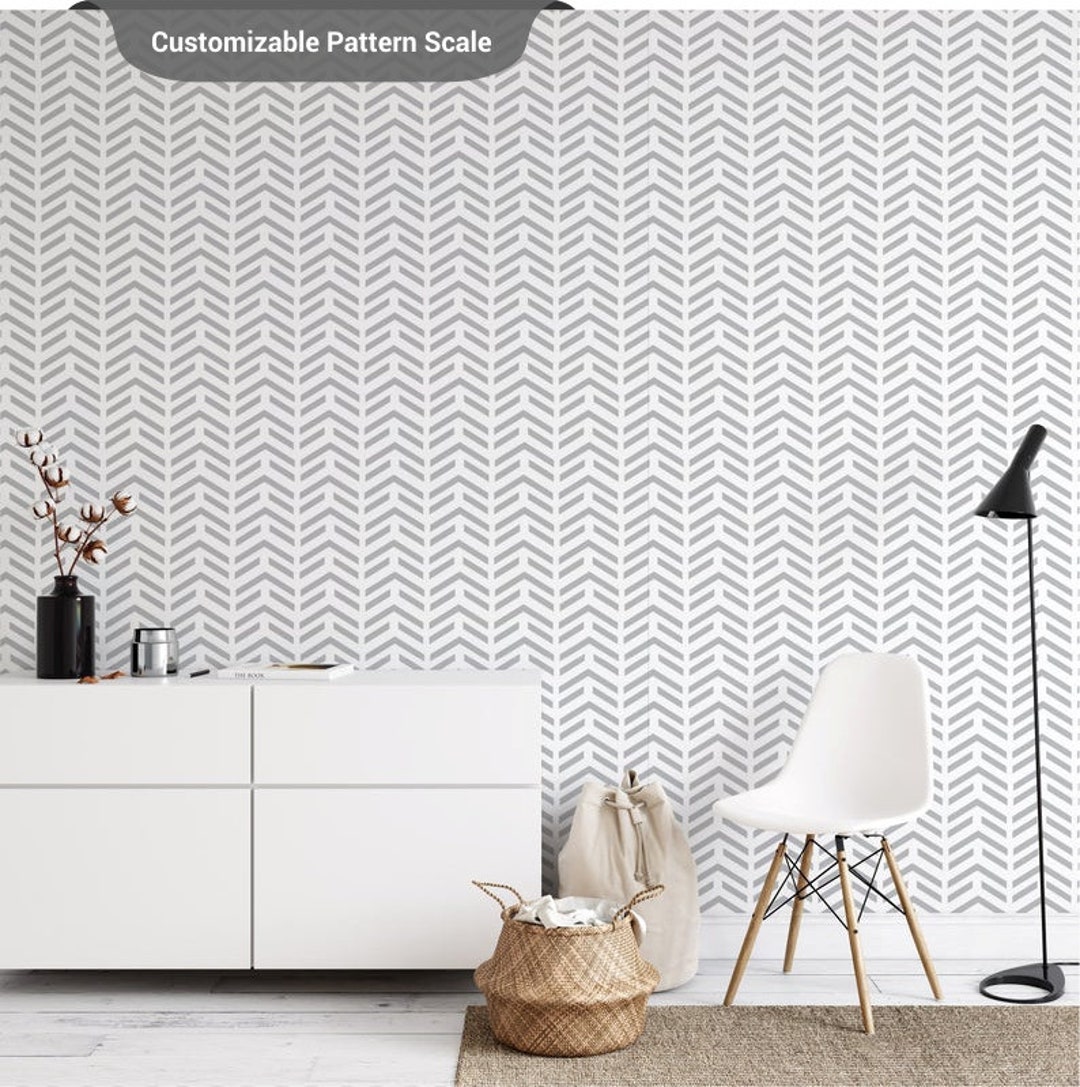Herringbone Contemporary Removable Wallpaper for Bedroom With Etsy