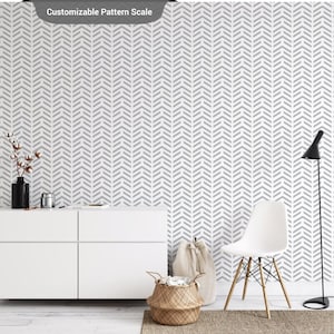 Contemporary Herringbone Grey Wallpaper | Geometric Chevron & Abstract Silver | Removable Wallpaper for Modern Bedroom, Living Room - Vinyl