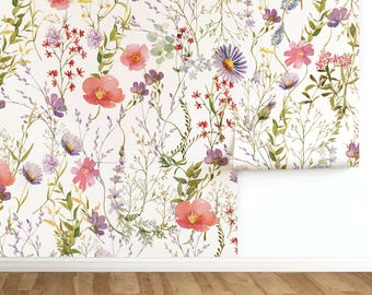 Vibrant Floral Wallpaper Multicolor Botanical Wall Art Beige Background Removable