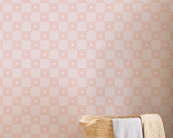 Modern Abstract Wallpaper in Peel and Stick Featuring Pink Canvas Pattern Minimal Removable Bedroom Decor