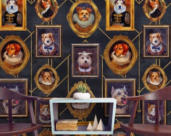 Renaissance Pet Portrait Wallpaper, Royal Dog Theme, Peel and Stick Wall Mural