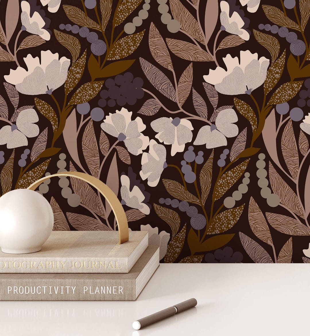 Dark Floral Peel and Stick Wallpaper Vintage Botanical Wall Mural - Etsy