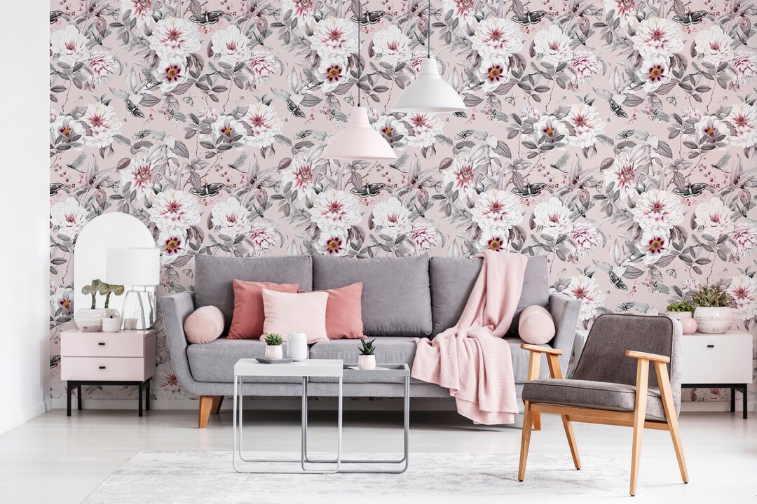 Soft Pink Floral Wallpaper | Botanical Blush Removable Wallpaper for ...