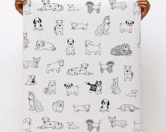 Black and White Dog Themed Peel and Stick Wallpaper Kids Room Animal Wall Art