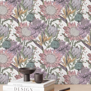 Vintage Seamless Floral Wallpaper, Elegant Watercolor Multicolor Flowers Wallpaper, Peel and Stick Self-Adhesive Wallpaper Mural Home Decor