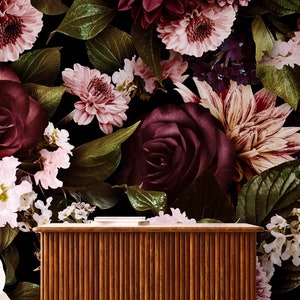 Vintage Floral Wallpaper for Bedroom Decor, Rose Flower Botanical Wallpaper, Peel and Stick Waterproof Wallpaper, Livingroom Wallpaper Mural