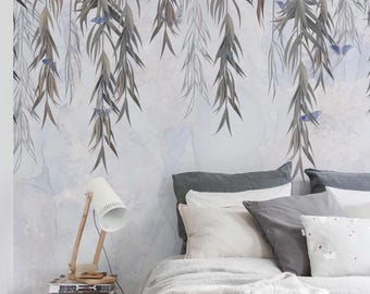 Hanging Leaves Wallpaper Mural • Neutral Botanical Peel and Stick