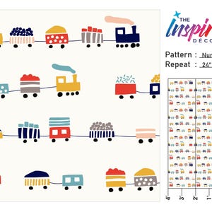 Colorful Train Peel and Stick Playroom Wallpaper Removable Cartoon Mural image 5