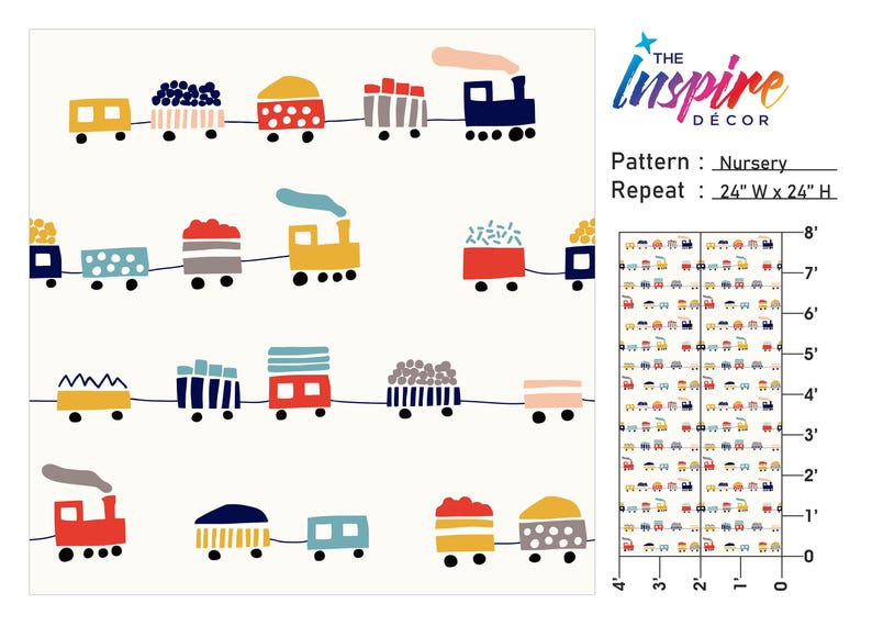 Colorful Train Peel and Stick Playroom Wallpaper Removable Cartoon Mural image 5