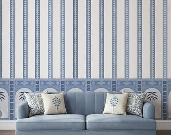 Vintage Arches Stripes Wallpaper, Peel and Stick Removable Mural, Self Adhesive Decor