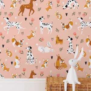 Dog Wallpaper Peel and Stick Removable Wallpaper Wall Art Wall Decor Self-Adhesive Mixed Breeds Dog Wallpaper, Home Decor, Mural Wallpaper