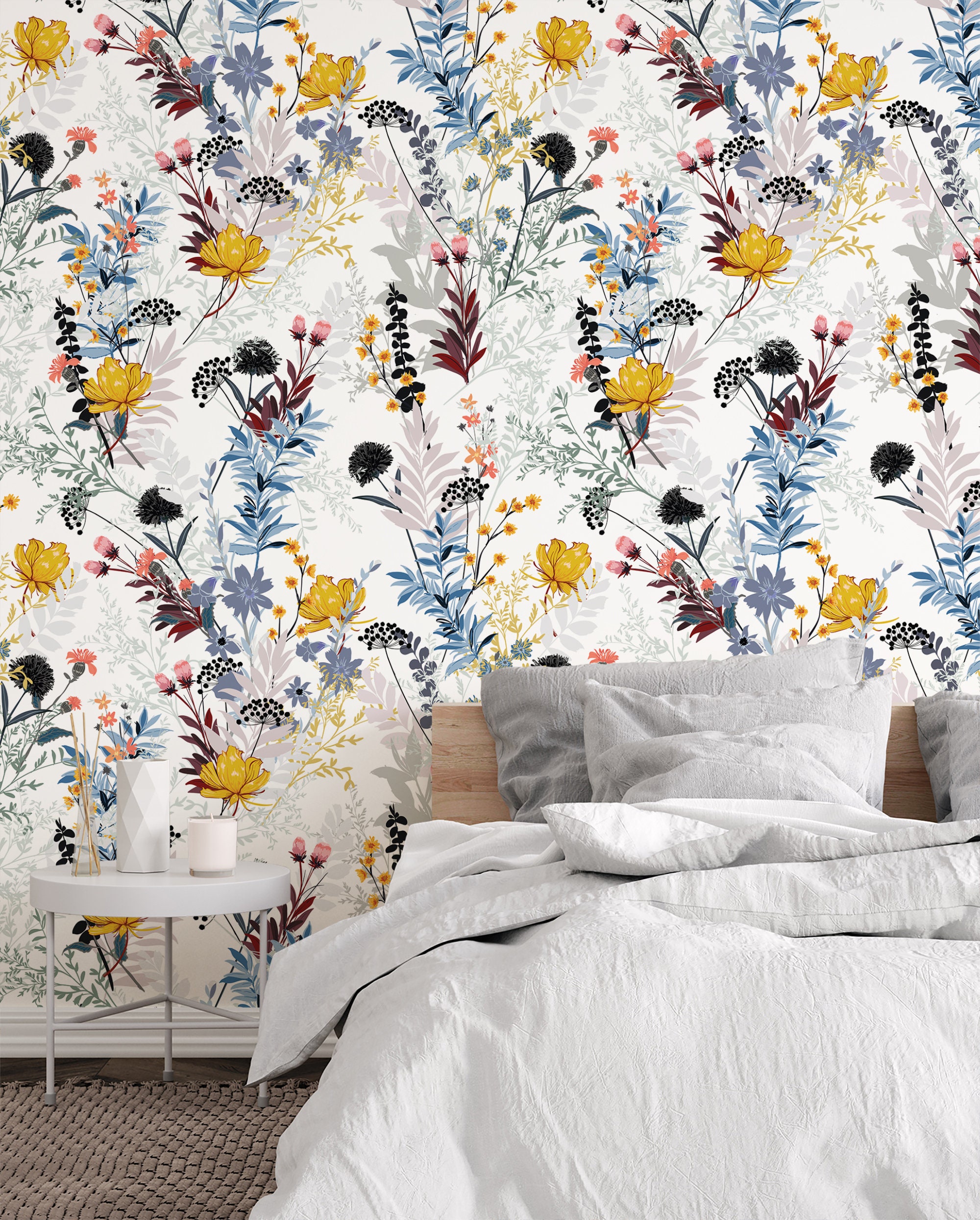 Peel and Stick Meadow Wildflower Wallpaper Burgundy Yellow - Etsy