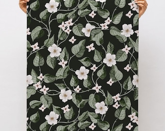 Dunkle Academia-Tapete mit floralem Muster zum Abziehen und Aufkleben, Vintage-Stil, dunkle botanische Tapete, französische Landhaus-Blumentapete für Wanddekoration