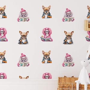 Whimsical Dog Wallpaper, Colorful Doggy Wallpaper, Peel and Stick Wallpaper for Pet Lovers and Kids Room Decor, Customizable Vinyl Wallpaper