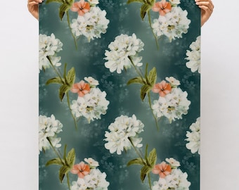 Floral Peel and Stick Wallpaper Country Cottage Wall Paper French Country Wall Paper Hydrangea Watercolor Wallpaper Mid Century Wall Decor