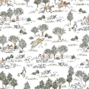 Retro Trees and Horses Wallpaper for Living Room Decor, French Toile de Jouy Wall Art, Vintage Peel & Stick French Country Style Wall Mural