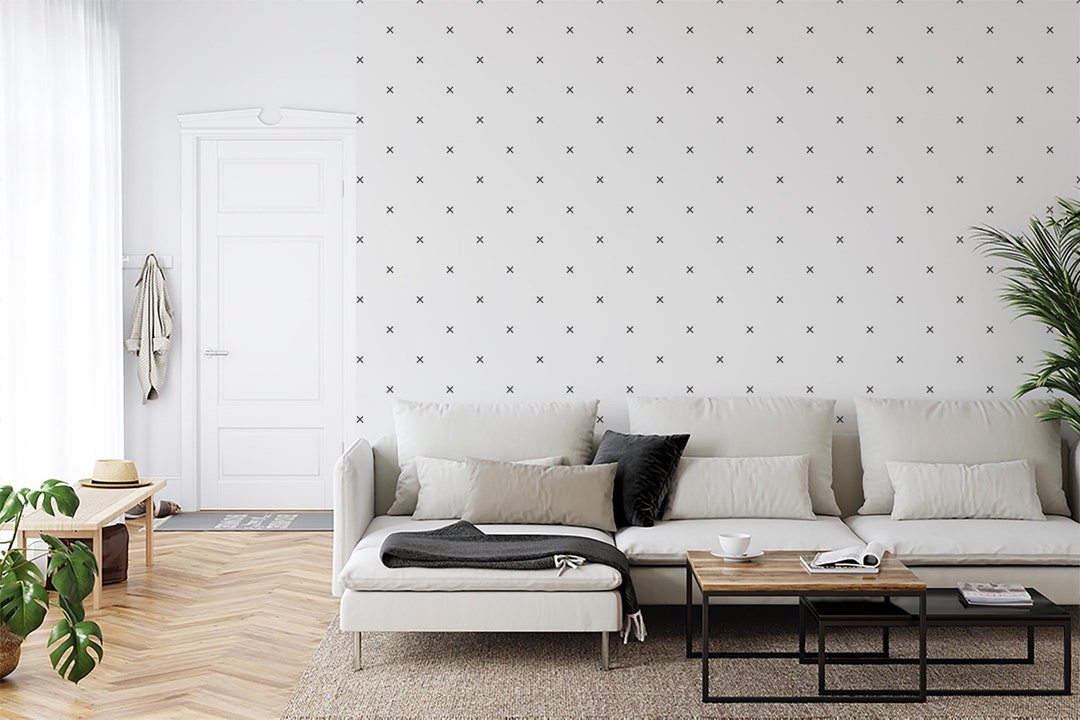 Removable Wallpaper Black and White, Plus Sign Peel and Stick Wallpaper