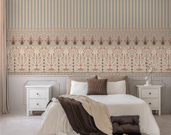 Vintage Floral Stripe Peel and Stick Wallpaper, Ornamental Border