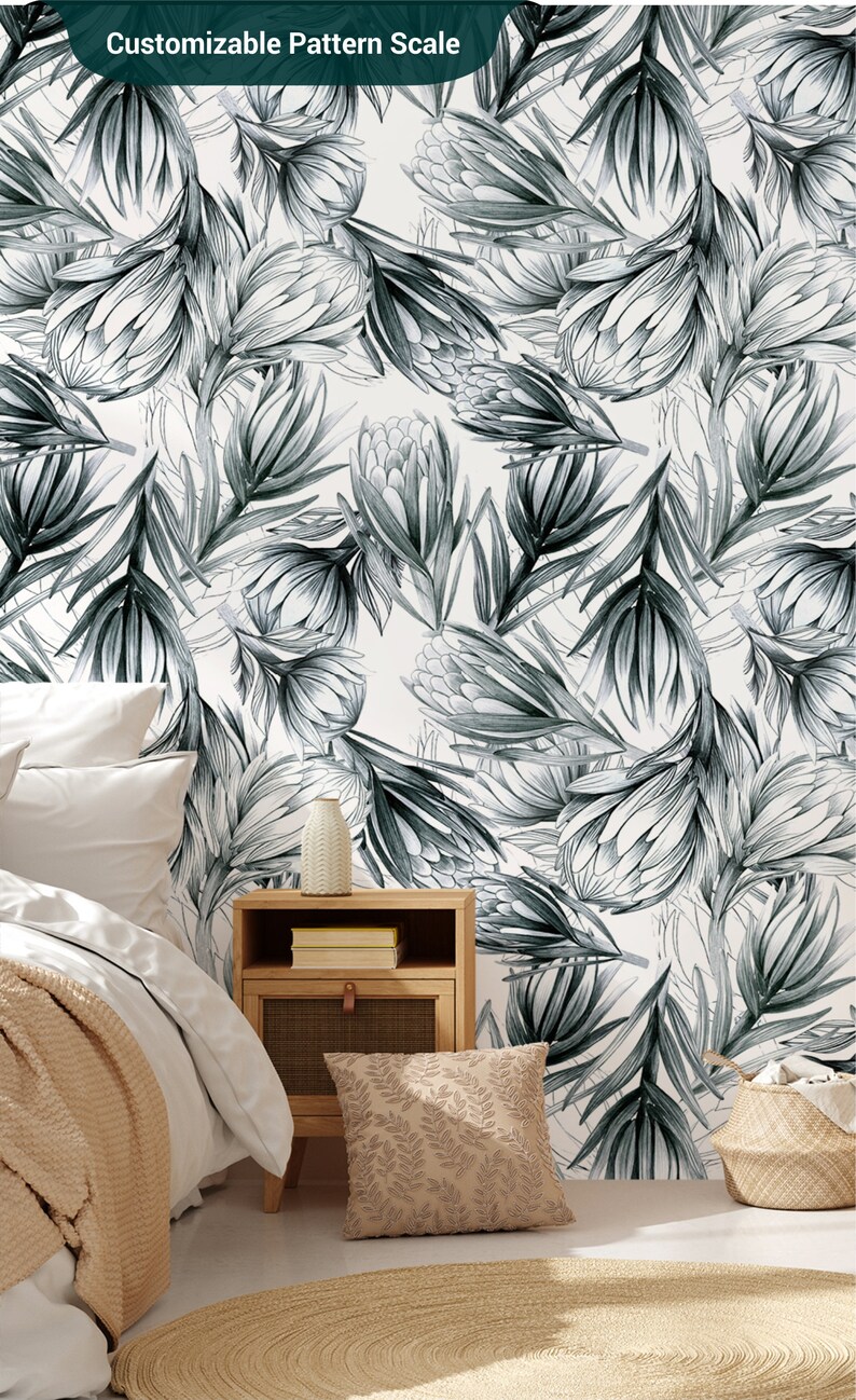 Watercolor Palm Tree Leaves Wallpaper Peal and Stick Tropical Etsy