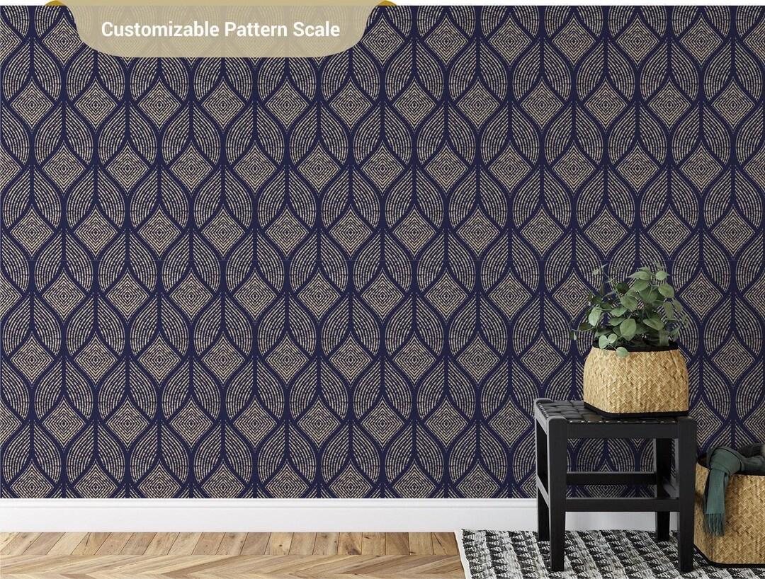 Dark Blue Geometric Gold Wallpaper, Peel and Stick Abstract Removable ...