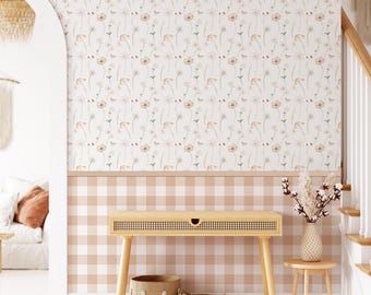 Wildflower Wallpaper Floral Peel and Stick Wallpaper Neutral Wall Paper Tartan Plaid Wall Paper Country Cottage Wall Decor for Bedroom Wall