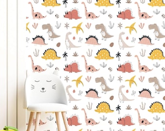 Dinosaur Peel and Stick Wallpaper Colorful Kids Room Mural Nursery Decor