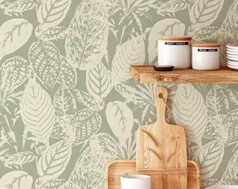Botanical Leaf Peel and Stick Wallpaper  Removable Tropical Wall Decal for Bathroom