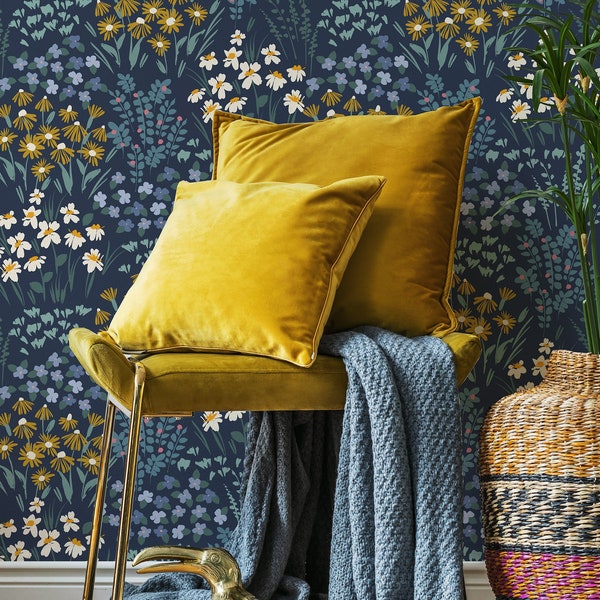 Navy Stick on Wallpaper Etsy