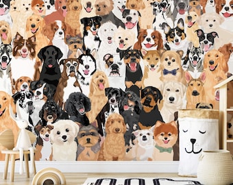 Dog Wallpaper | Mixed Breeds, Pet Lover Nursery Wall Decor (Peel and Stick)