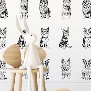 Adorable Black and White Dog Wallpaper | Peel and Stick Wallpaper Removable | Traditional Pre-Pasted Self-Adhesive Animal Dog Wallpaper