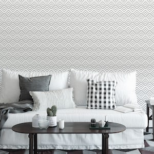 White & Gray Geometric Removable Wallpaper - Modern Peel and Stick Pattern for Bedroom, Living Room, Bathroom - Peel and Stick Wallpaper