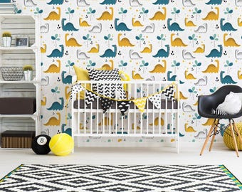 Dinosaur Wallpaper Peel and Stick  Removeable Nursery Decor for Baby Boy or Girl Room