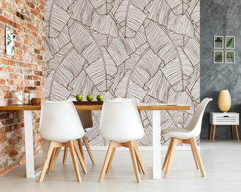 Minimalist Leaf Wallpaper | Abstract Botanical Wall Mural, Modern Decor