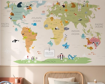 World Map Wallpaper Peel and Stick Wall Paper World Map Wall Mural Toddler Boy Wallpaper Kids Bedroom Wall Decor for Toddler Room Wall Paper