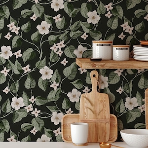 Removable and Reusable Wallpaper, Study Room Flowers Vine Wallpaper, Office Decor, Peel and Stick Vintage Floral Bedroom Wallpaper, Vinyl