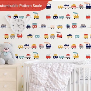 Colorful Train Peel and Stick Playroom Wallpaper Removable Cartoon Mural image 3