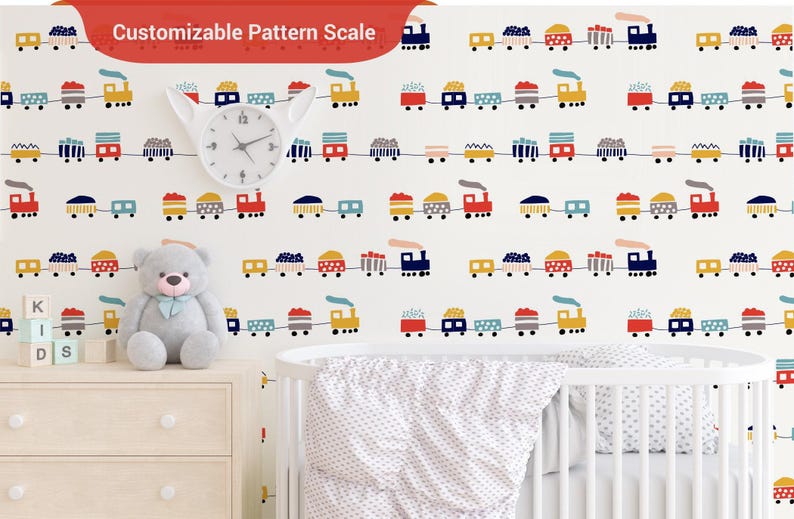 Colorful Train Peel and Stick Playroom Wallpaper Removable Cartoon Mural image 3