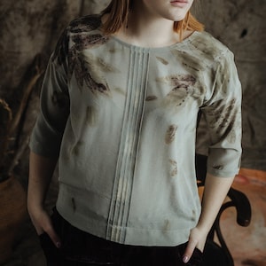 Eco printed silk blouse, loose fit natural silk blouse, ready to ship women silk top