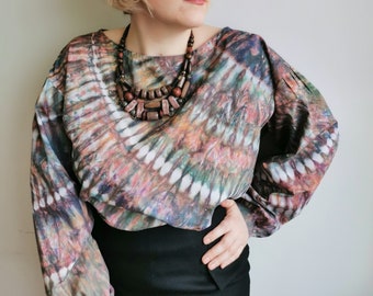 Tie dye blouse, colourful cotton top, boho feminine blouse.