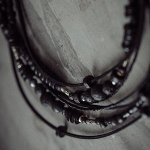 Layered boho bead necklace, multiple leather and bead string necklace, multi string bohemian bead jewelry image 4