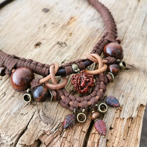 Boho Makramee Schmuck Set, Rustikale Lederband Bib Halskette Und Ohrringe Bild 8