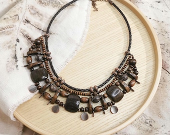 Statement tribal bead necklace, chunky ethnic jewelry, massive bib necklace