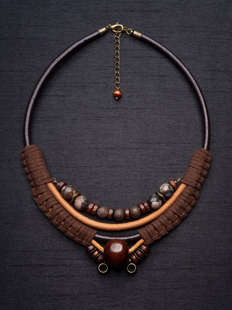 Short Boho Bib Necklace Leather Cord Braided Necklace With Etsy